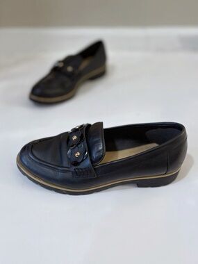 Kate Spade Karisa Loafers Women 6M Black Leather Floral Preppy Chic